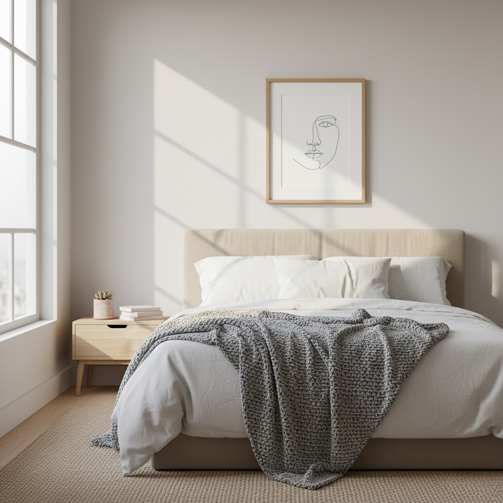 Stampa minimalista con disegno lineare del viso