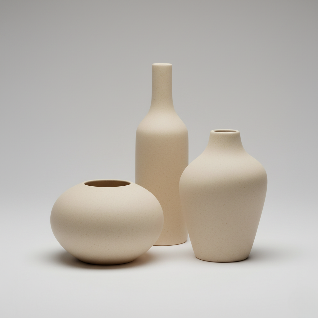 Set di vasi in ceramica beige opaco