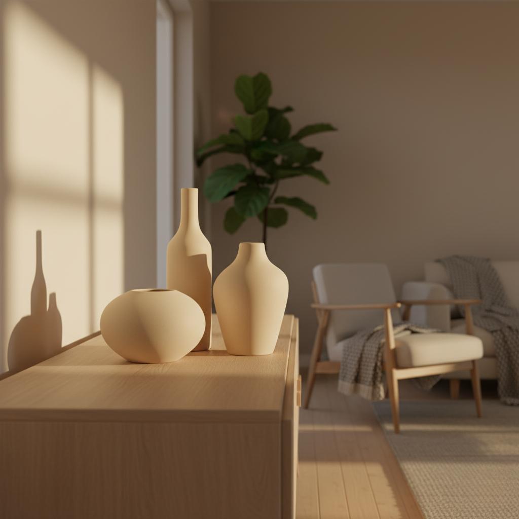 Set di vasi in ceramica beige opaco