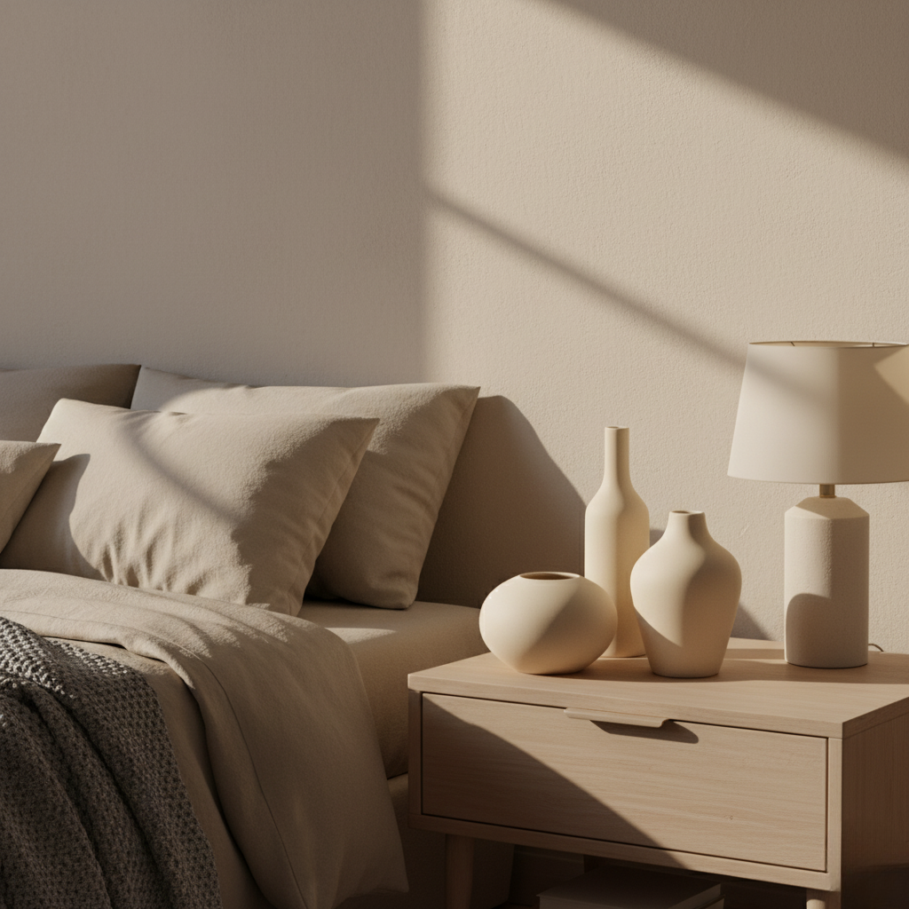 Set di vasi in ceramica beige opaco