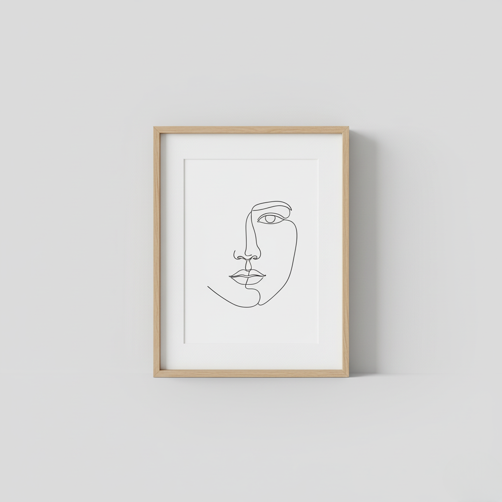 Stampa minimalista con disegno lineare del viso